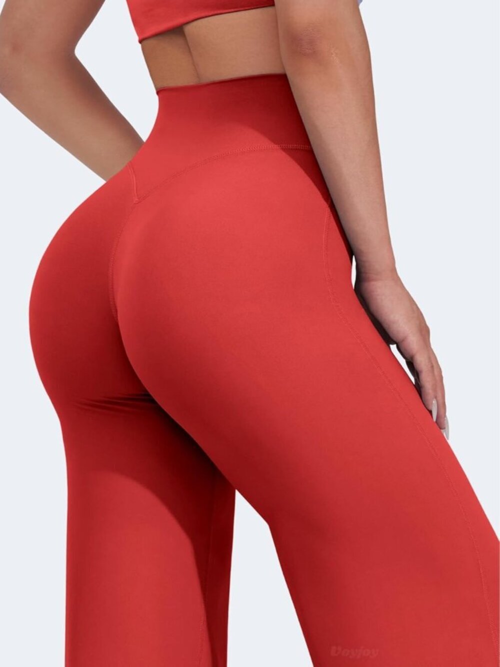 Women's Red High Waist Stretch Casual Straight Bottoms Wide Leggings - Picture 3 of 5